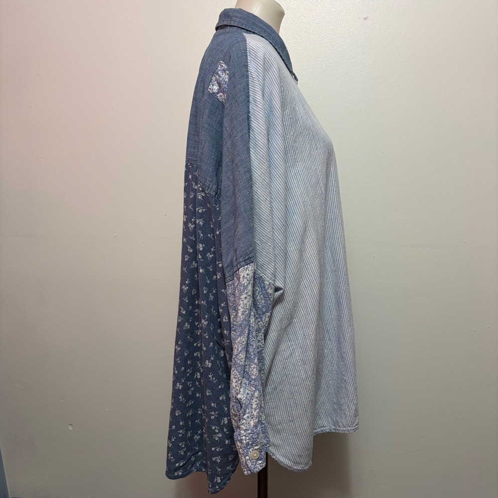 American Eagle Patchwork Button Down Shirt Large … - image 4